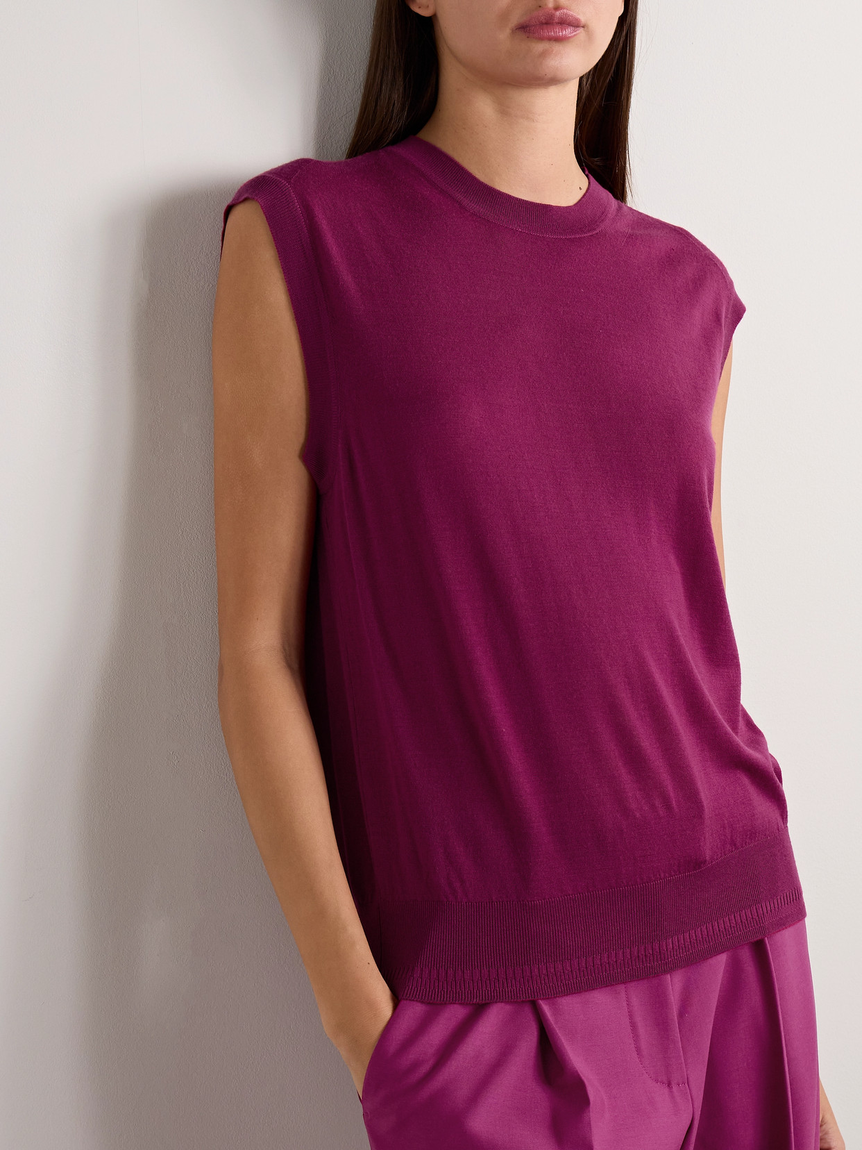 Another Tomorrow Wool Tank In Purple