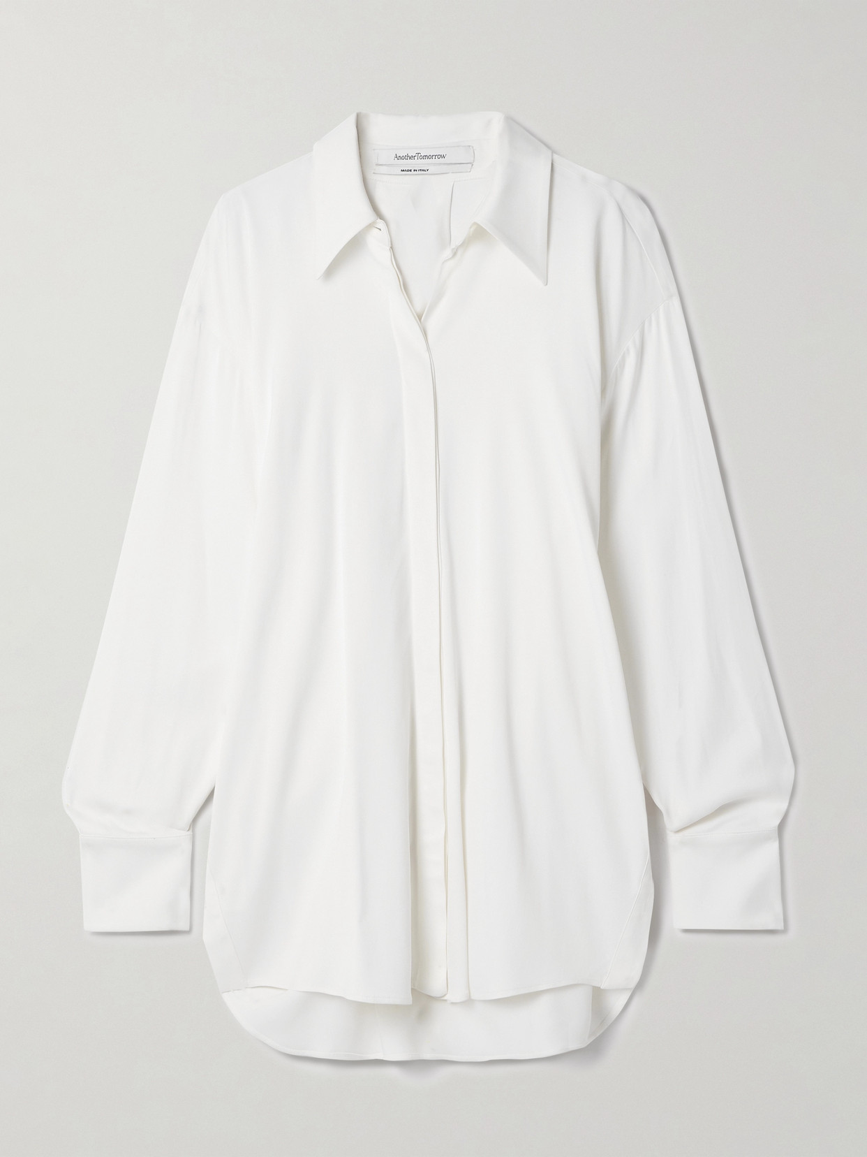 Another Tomorrow Satin-crepe Shirt In Off-white