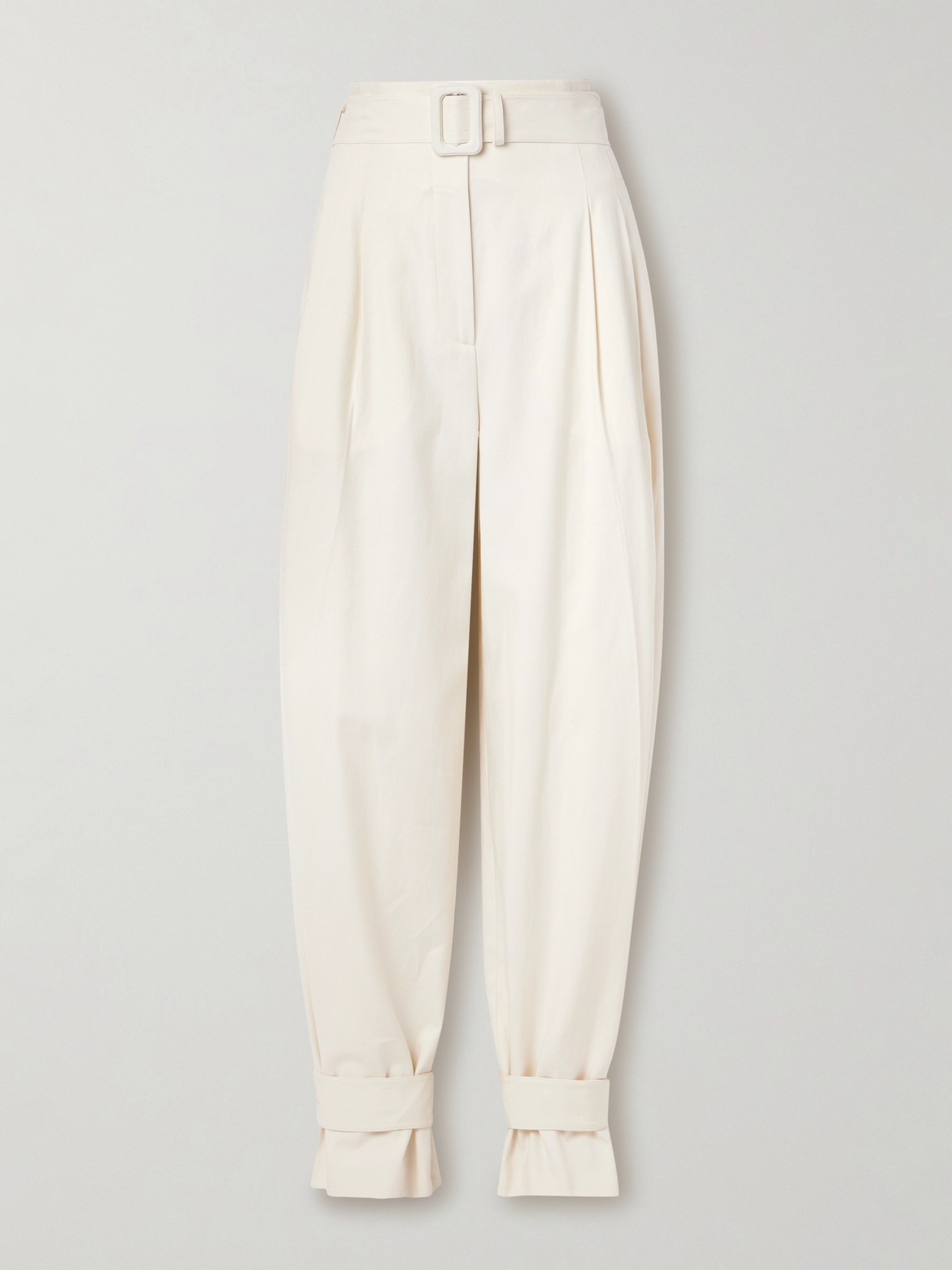Another Tomorrow Belted Lyocell And Organic Cotton-blend Tapered Pants In Off-white