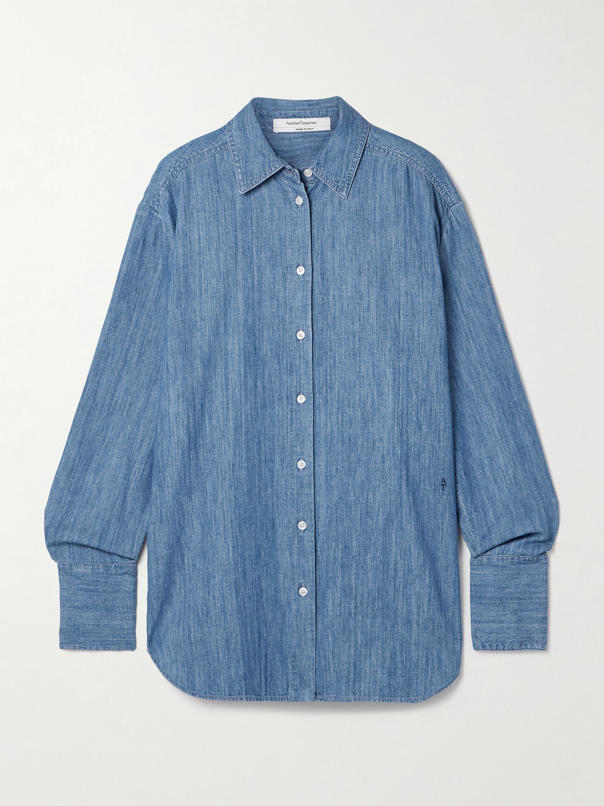 Another Tomorrow Oversized Organic Cotton-chambray Shirt In Blue