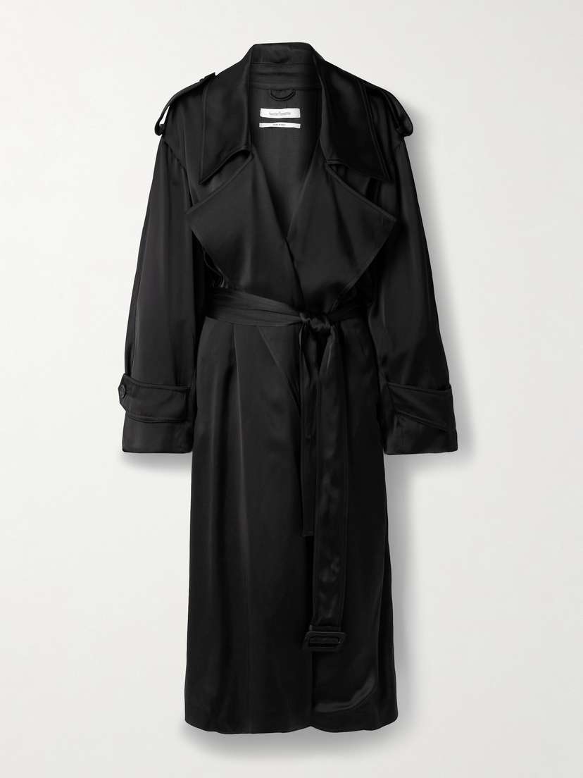 Another Tomorrow Belted Duchesse-satin Trench Coat
