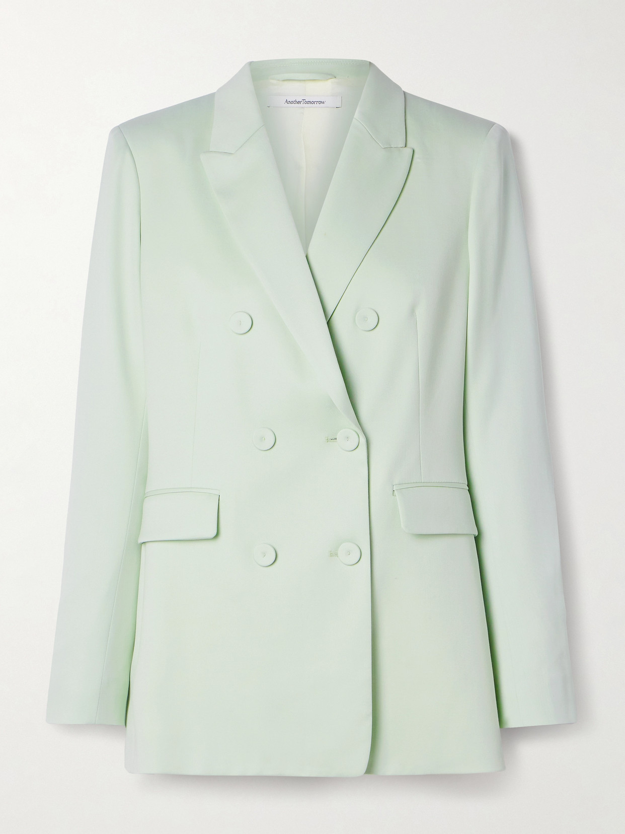 Another Tomorrow Double-breasted Wool-blend Blazer In Green
