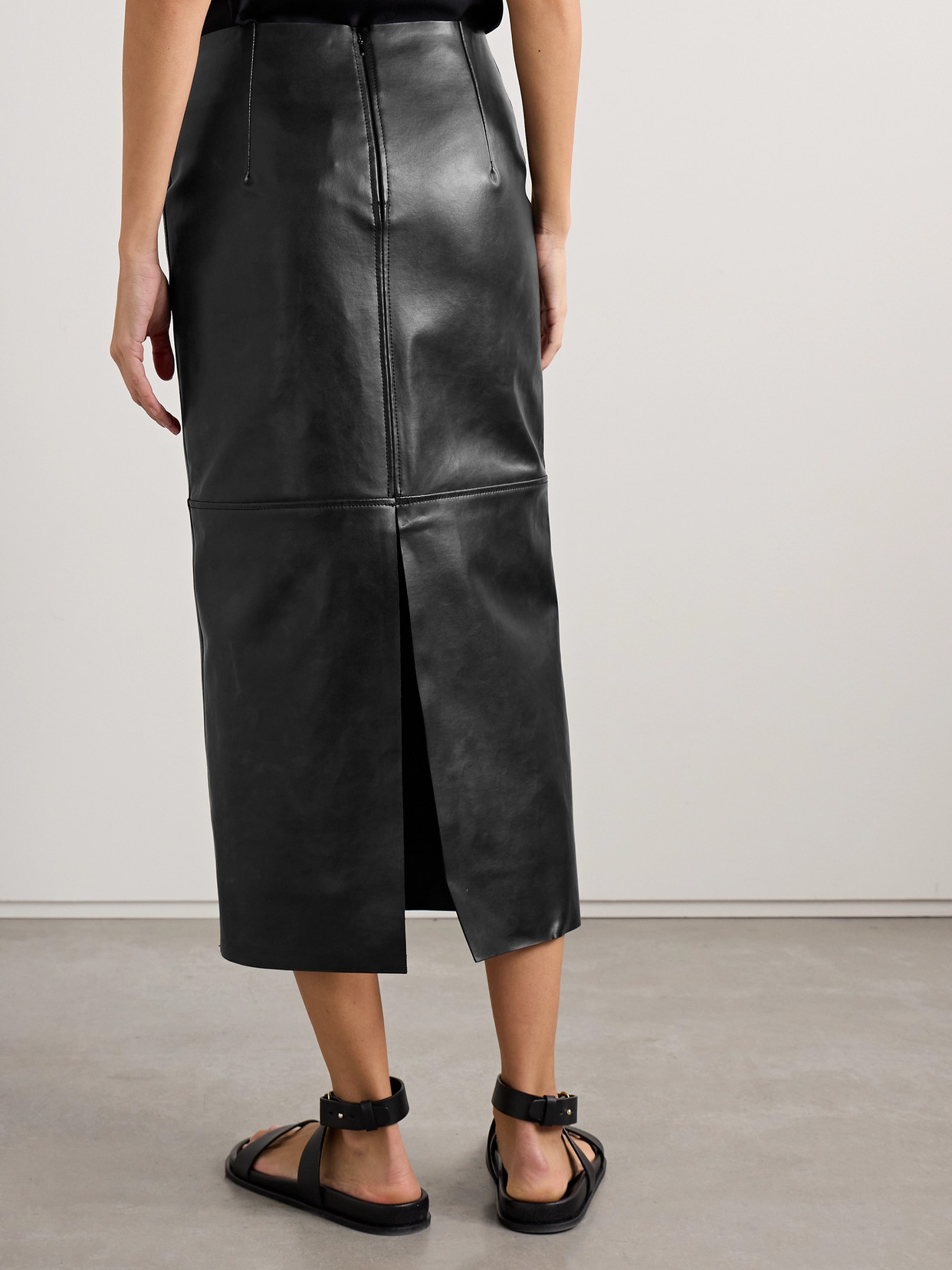 Another Tomorrow Paneled Faux Leather Midi Skirt In Black