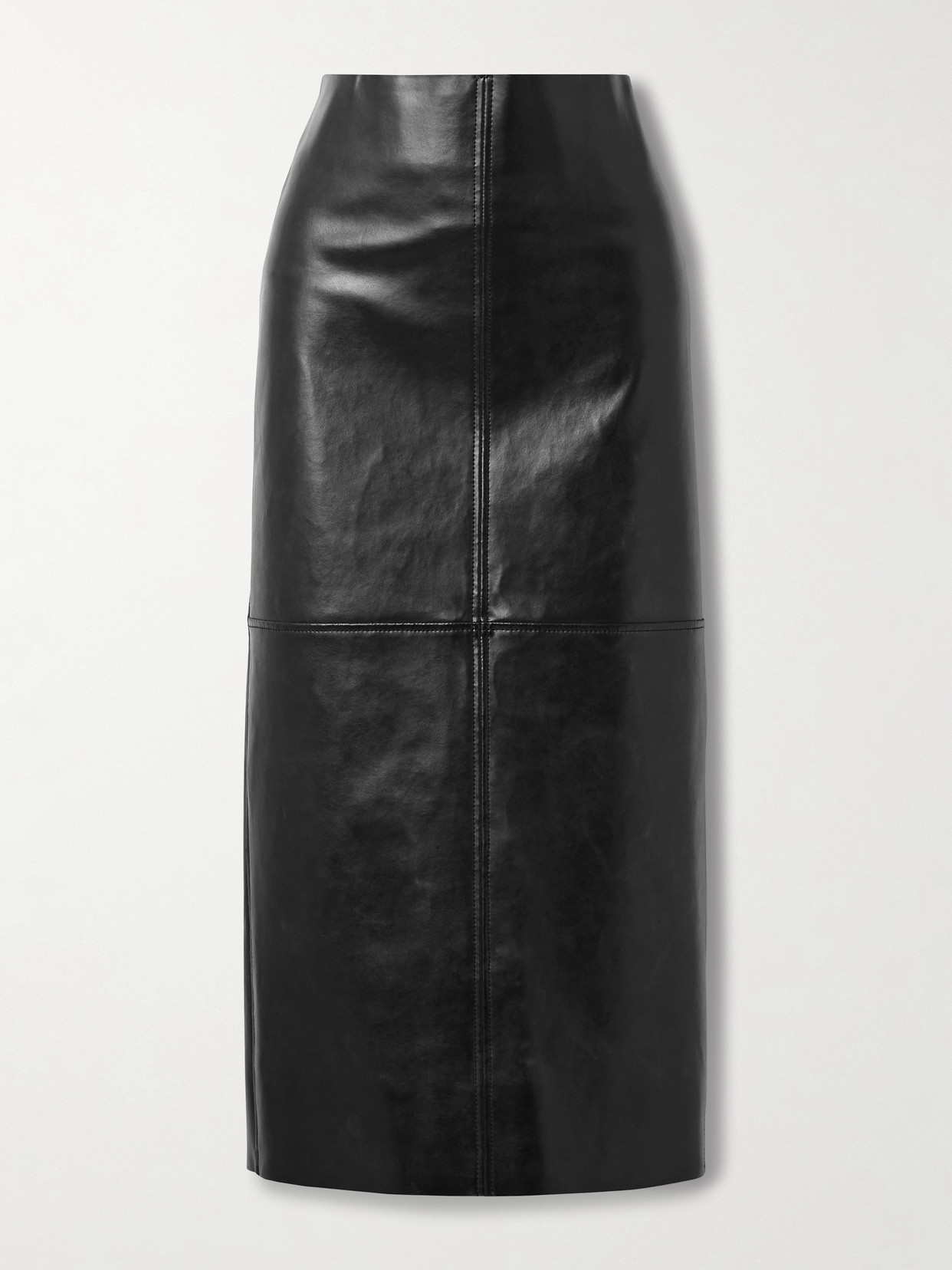 Another Tomorrow Paneled Faux Leather Midi Skirt In Black