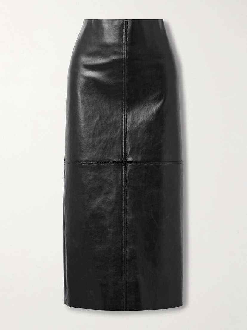 Another Tomorrow Paneled Faux Leather Midi Skirt