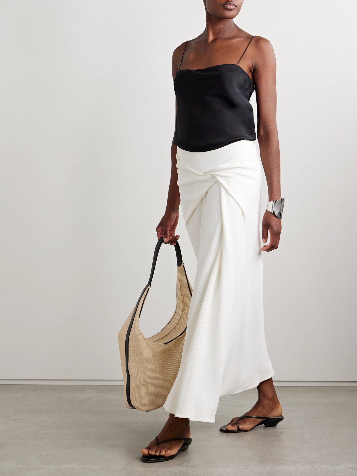 ANOTHER TOMORROW TWISTED STRETCH-CREPE MIDI SKIRT