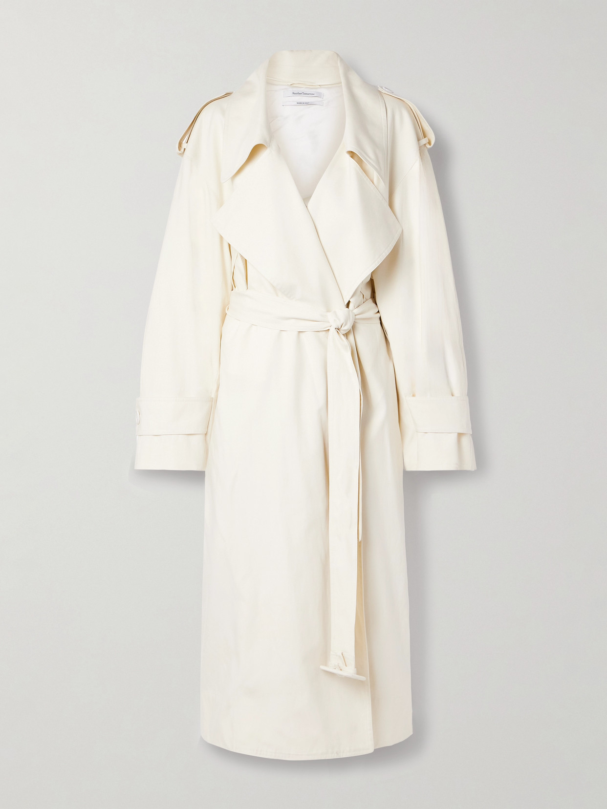 Another Tomorrow Oversized Belted Lyocell And Organic Cotton-blend Trench Coat In Off-white
