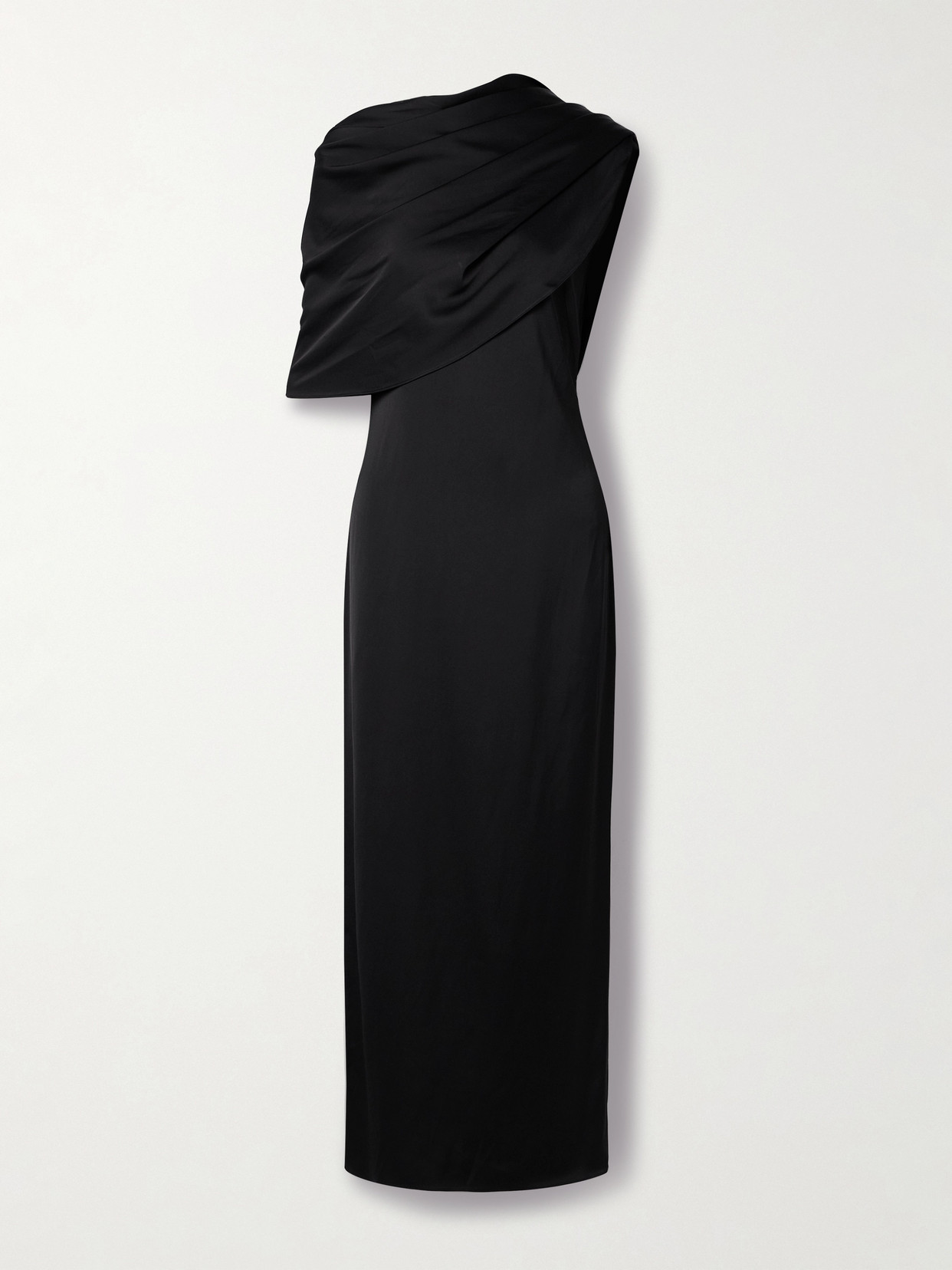 Another Tomorrow - Draped Wool-blend Satin Maxi Dress - Black