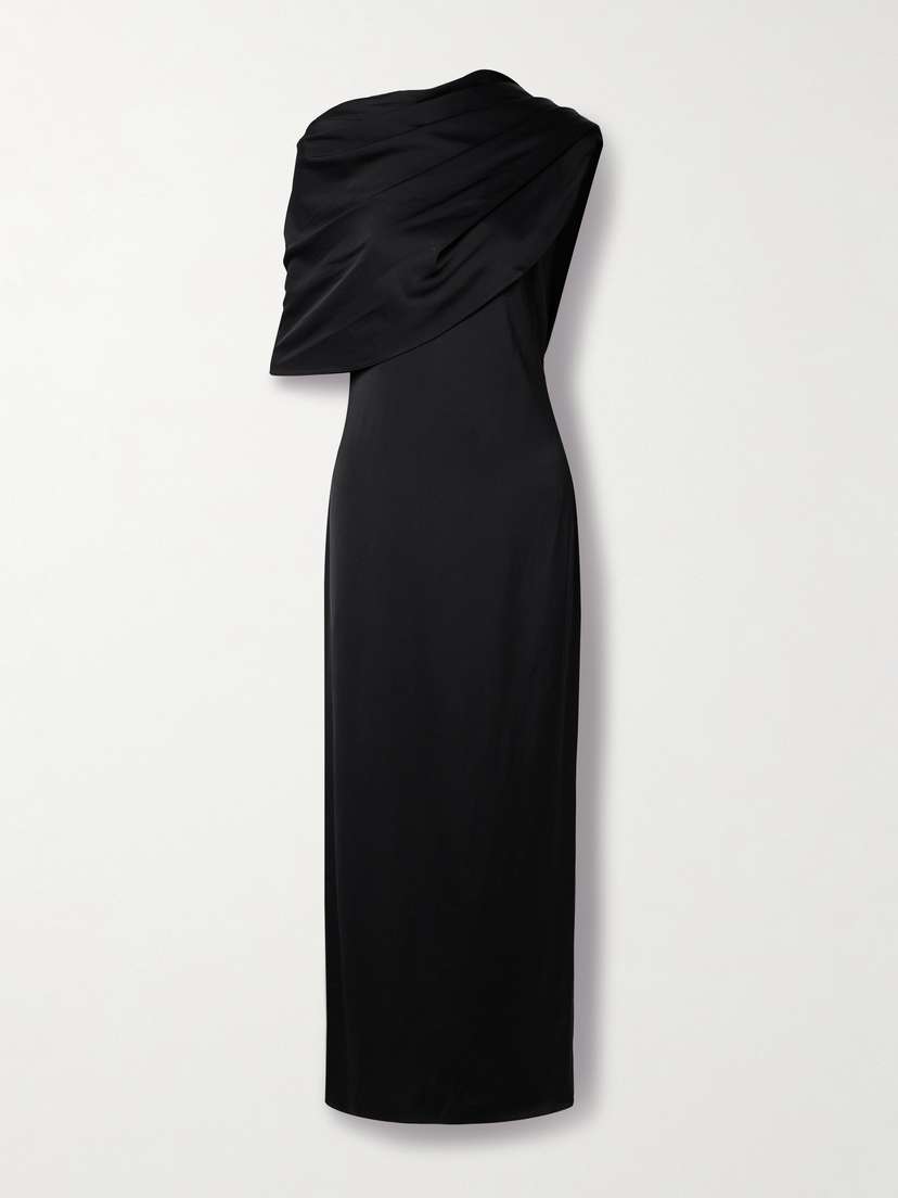 Another Tomorrow Draped Wool-blend Satin Maxi Dress