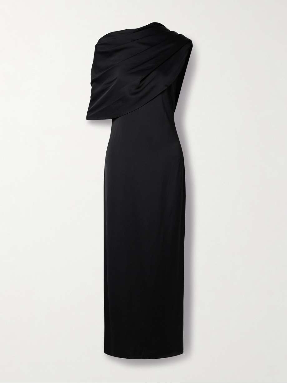 draped wool-blend satin maxi dress