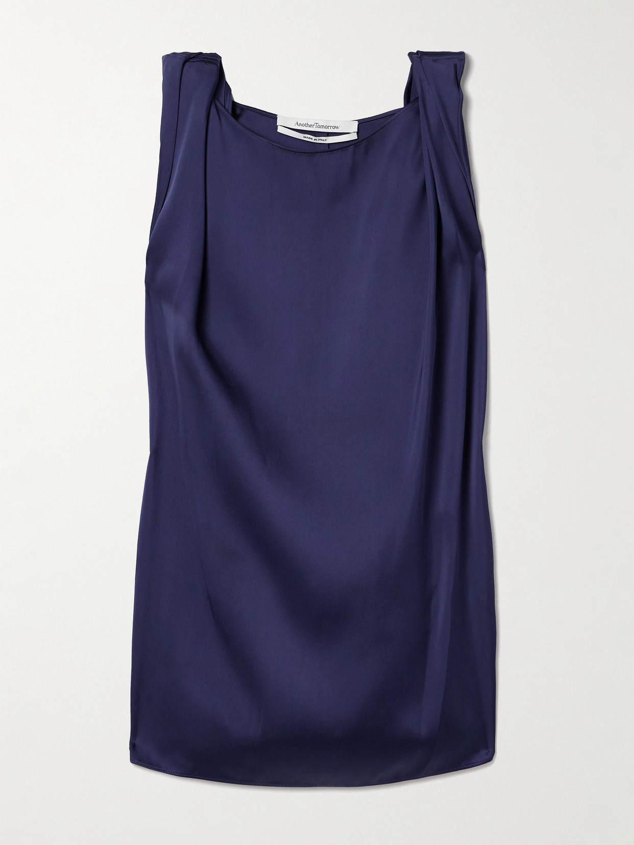 Another Tomorrow Twisted Satin Tank In Blue