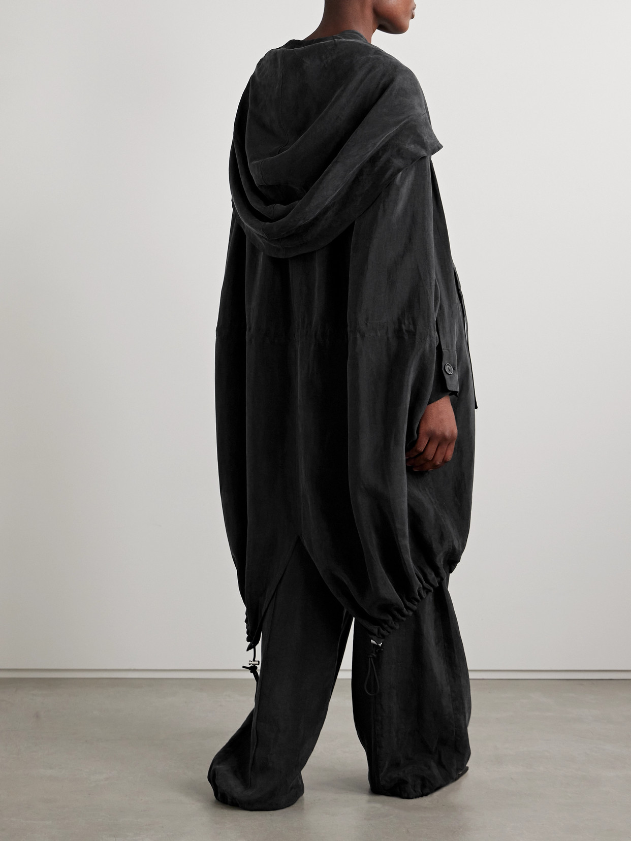 Another Tomorrow Oversized Hooded Tencel™ Lyocell Jacket In Black