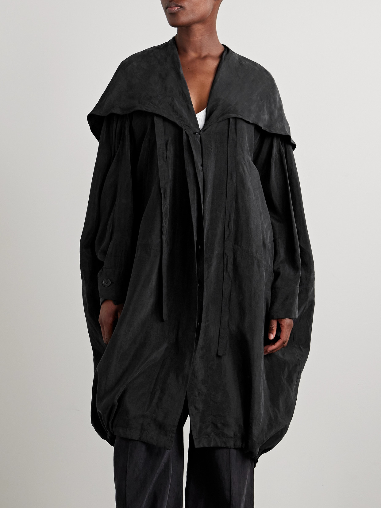 Another Tomorrow Oversized Hooded Tencel™ Lyocell Jacket In Black