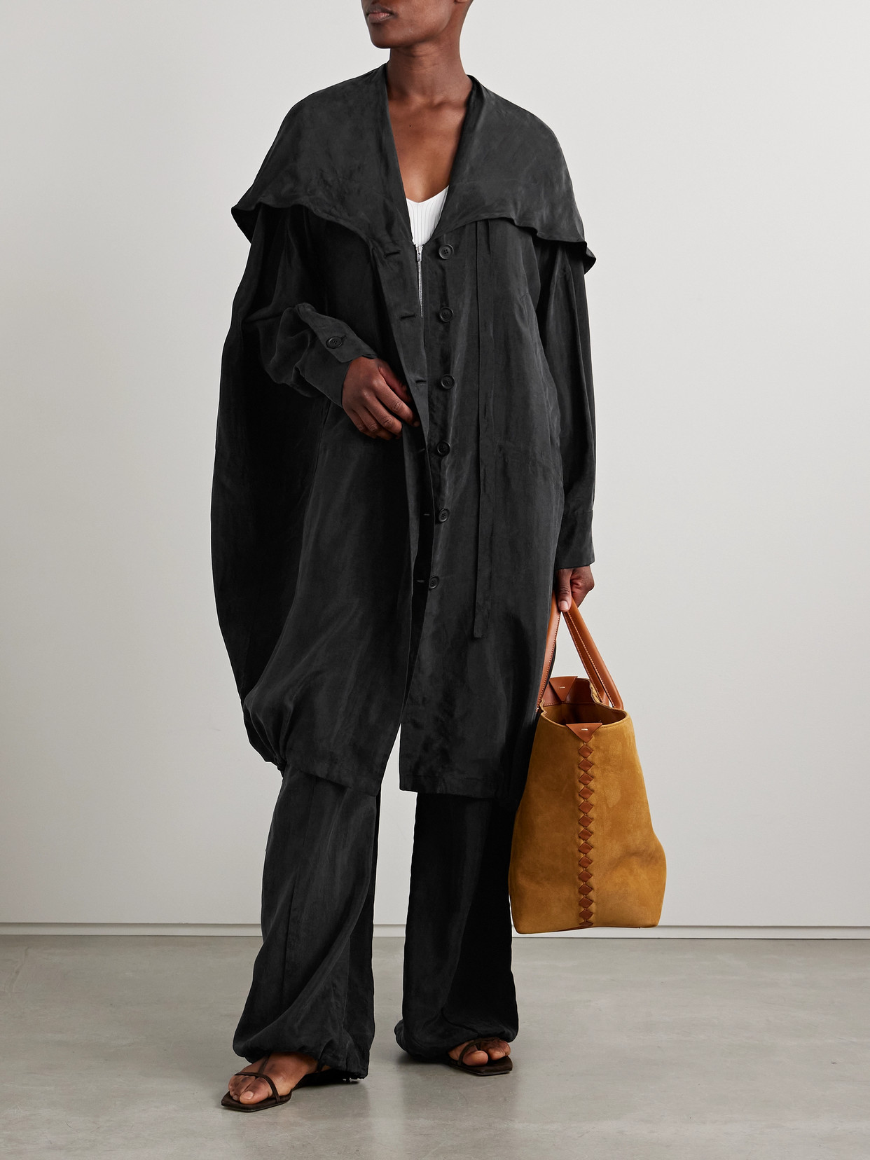 Another Tomorrow Oversized Hooded Tencel™ Lyocell Jacket In Black