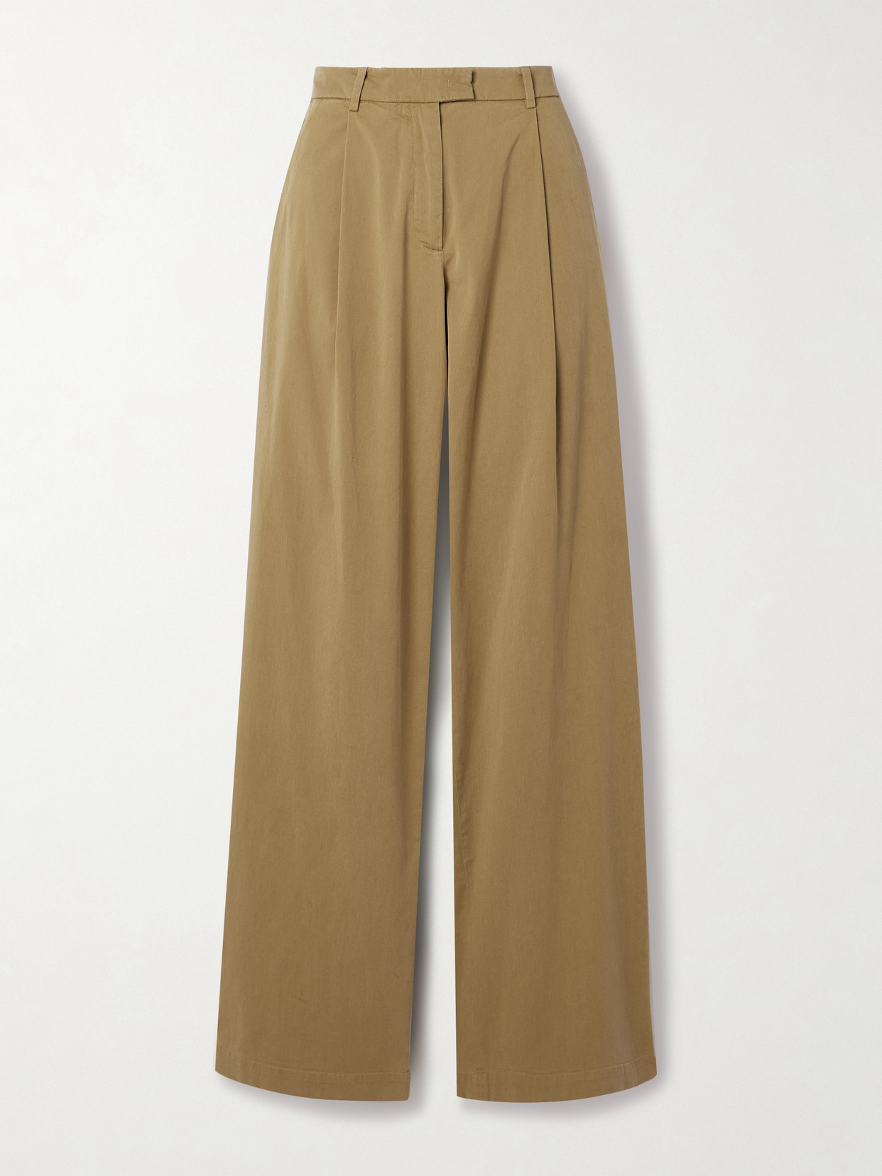 Another Tomorrow Pleated Organic Cotton-blend Twill Wide-leg Pants In Green