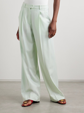 Another Tomorrow Pleated wool-blend wide-leg pants