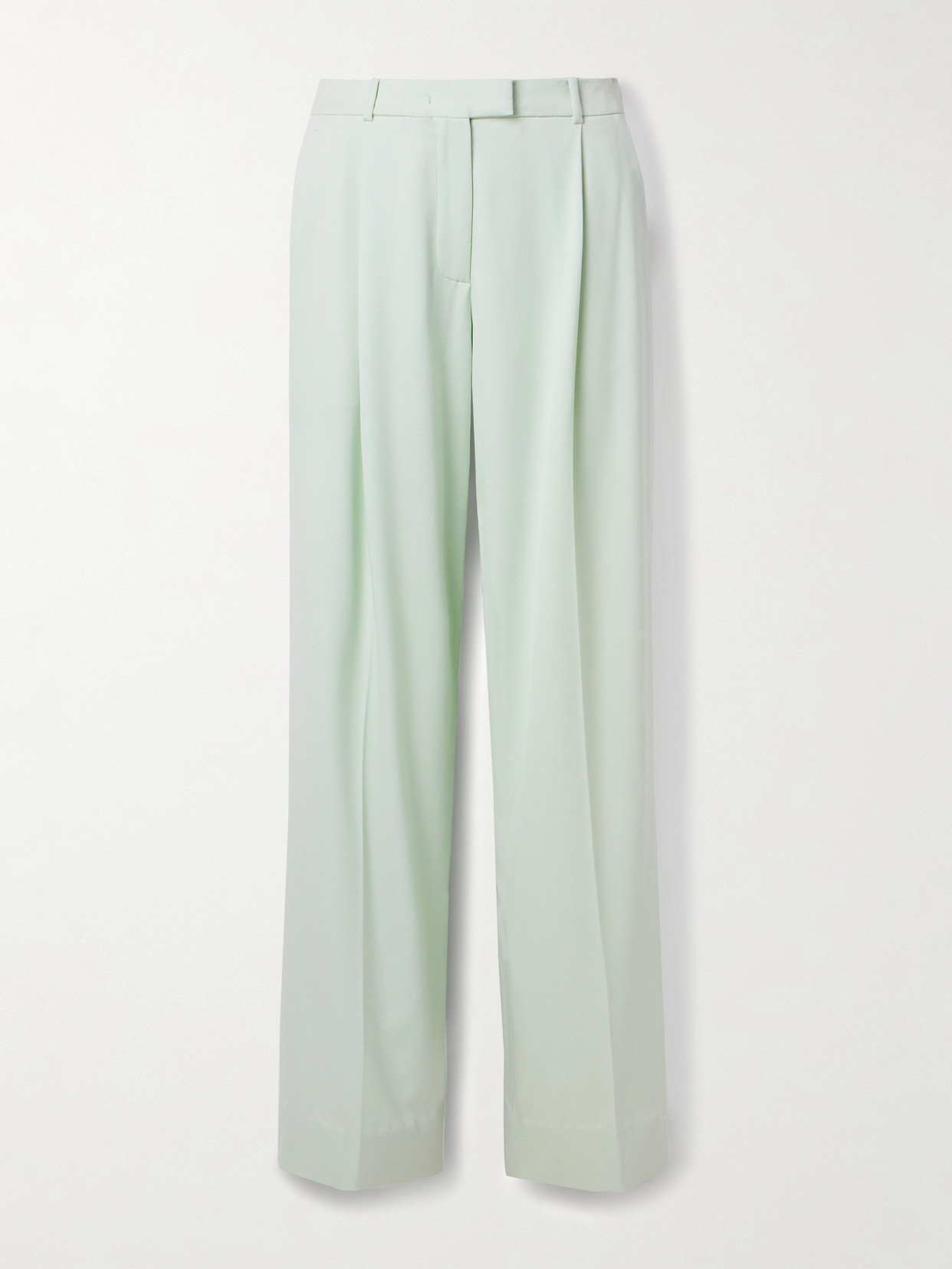 Another Tomorrow Pleated Wool-blend Wide-leg Pants In Green