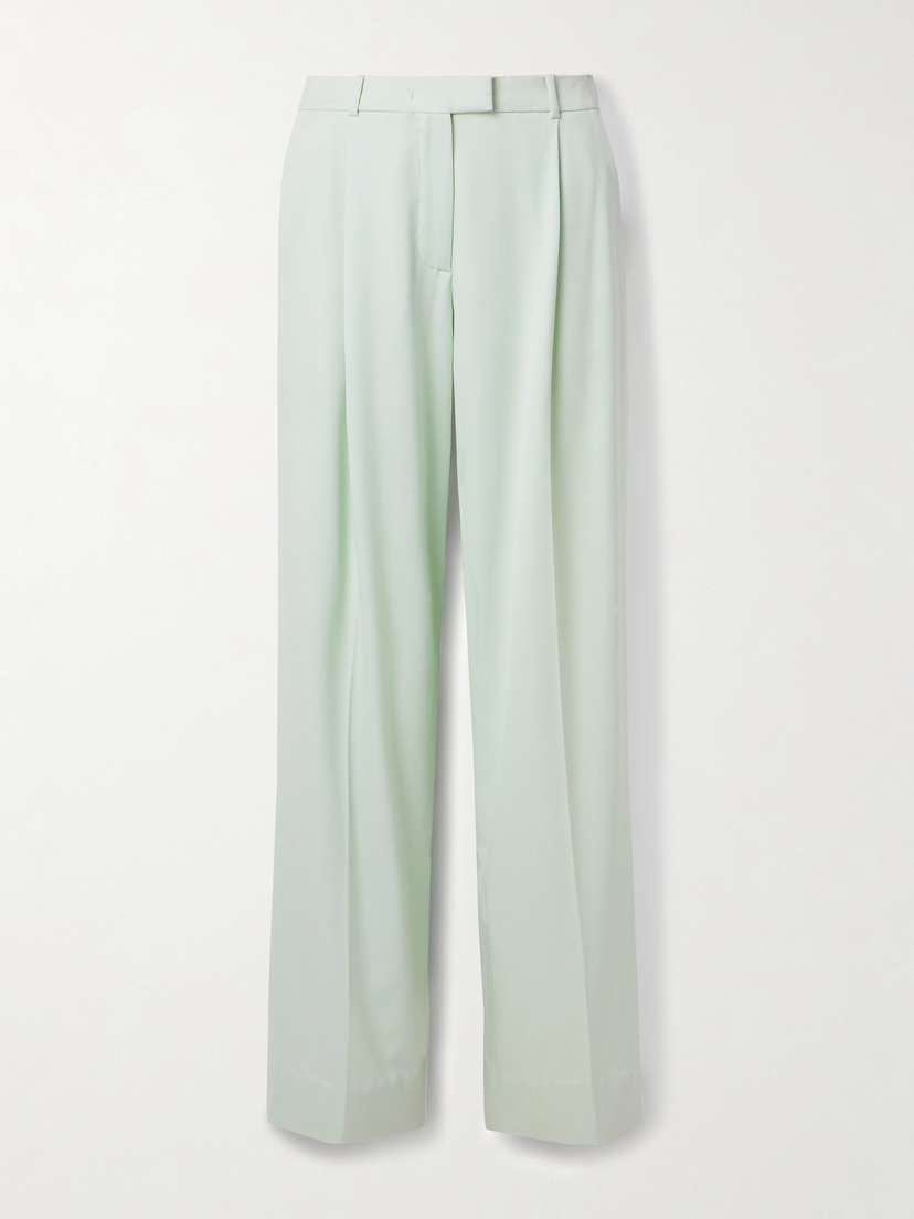 Another Tomorrow Pleated Wool-blend Wide-leg Pants
