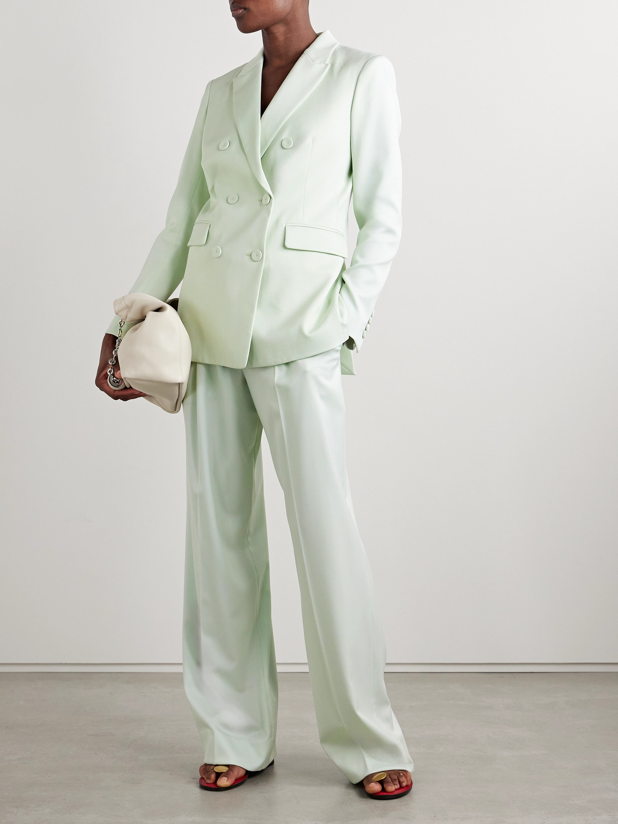 Another Tomorrow Pleated Wool-blend Wide-leg Pants In Green