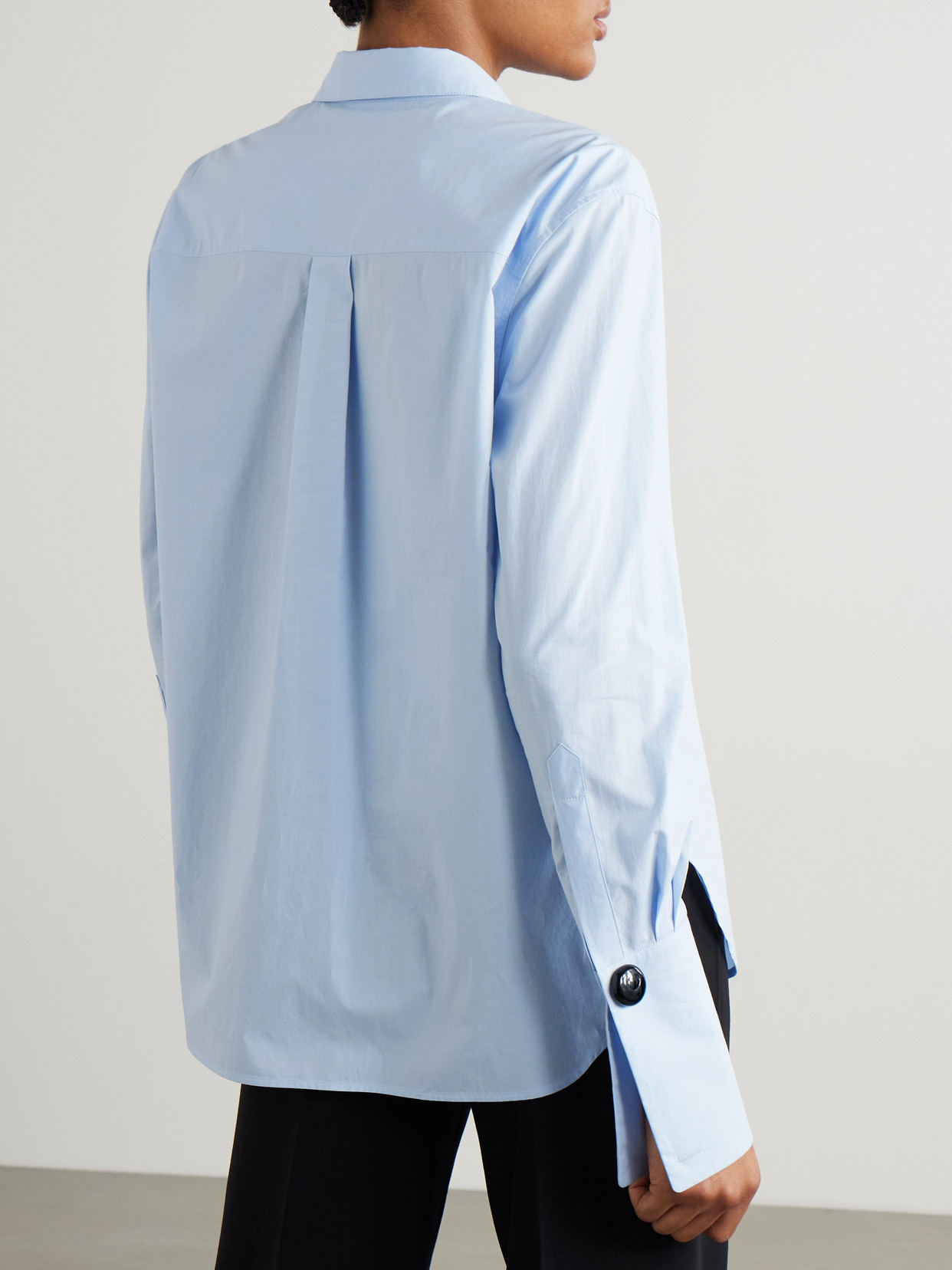 Another Tomorrow Embellished Organic Cotton-poplin Shirt In Blue