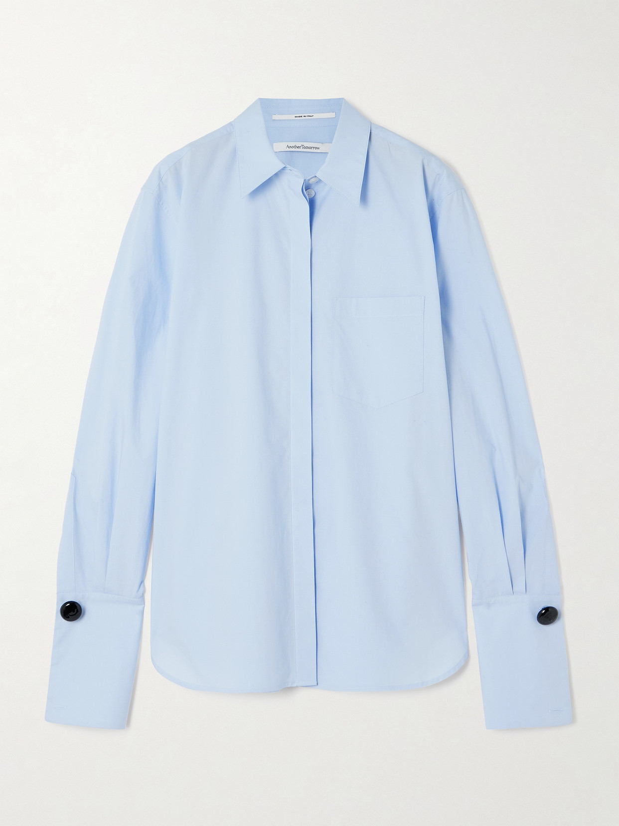 Another Tomorrow Embellished Organic Cotton-poplin Shirt In Blue