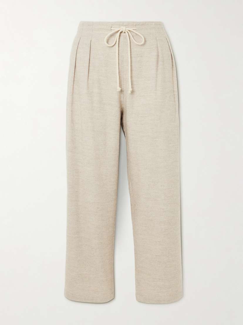 Maria McManus Cosy Pleated Organic Cotton And Wool-blend Straight-leg Pants
