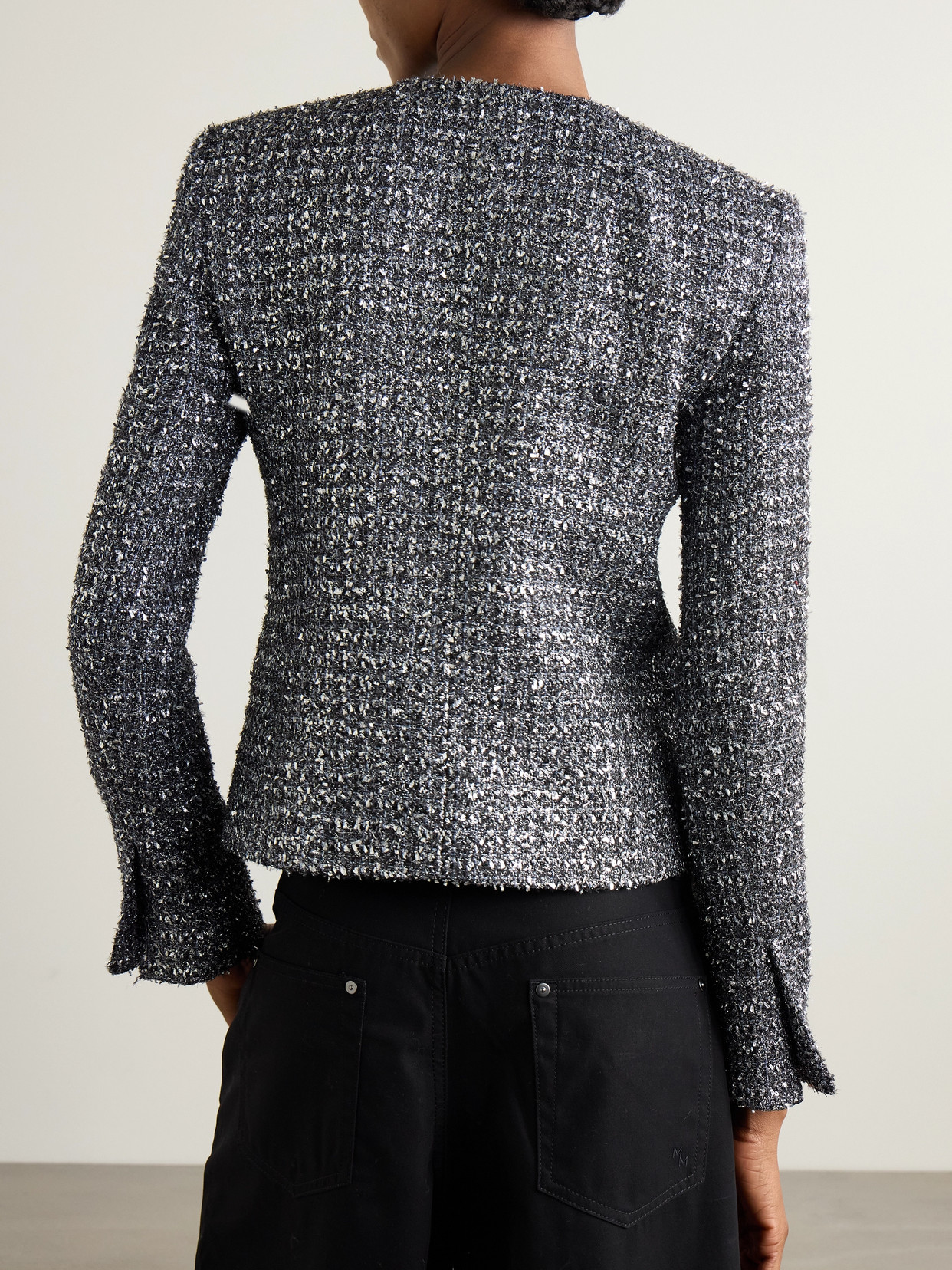 Maria Mcmanus Metallic Paillette Tweed Shrunken Jacket In Silver