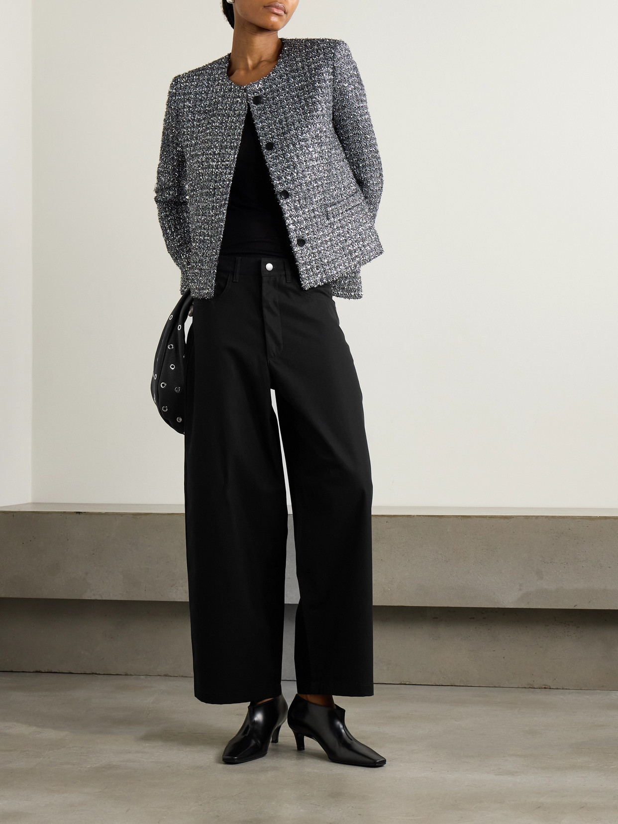 Maria Mcmanus Metallic Paillette Tweed Shrunken Jacket In Silver