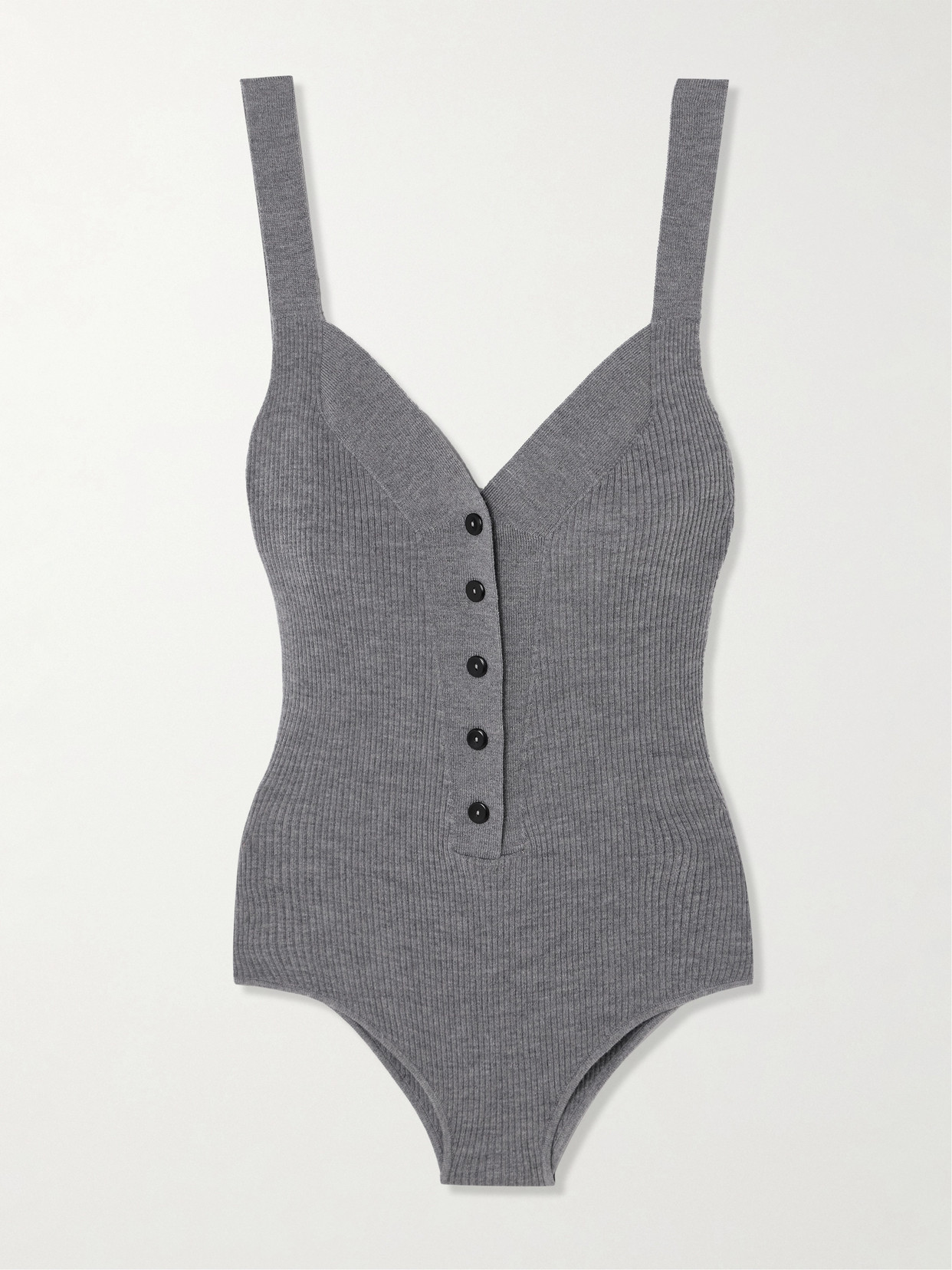 Maria Mcmanus Ribbed Merino Wool Bodysuit In Gray