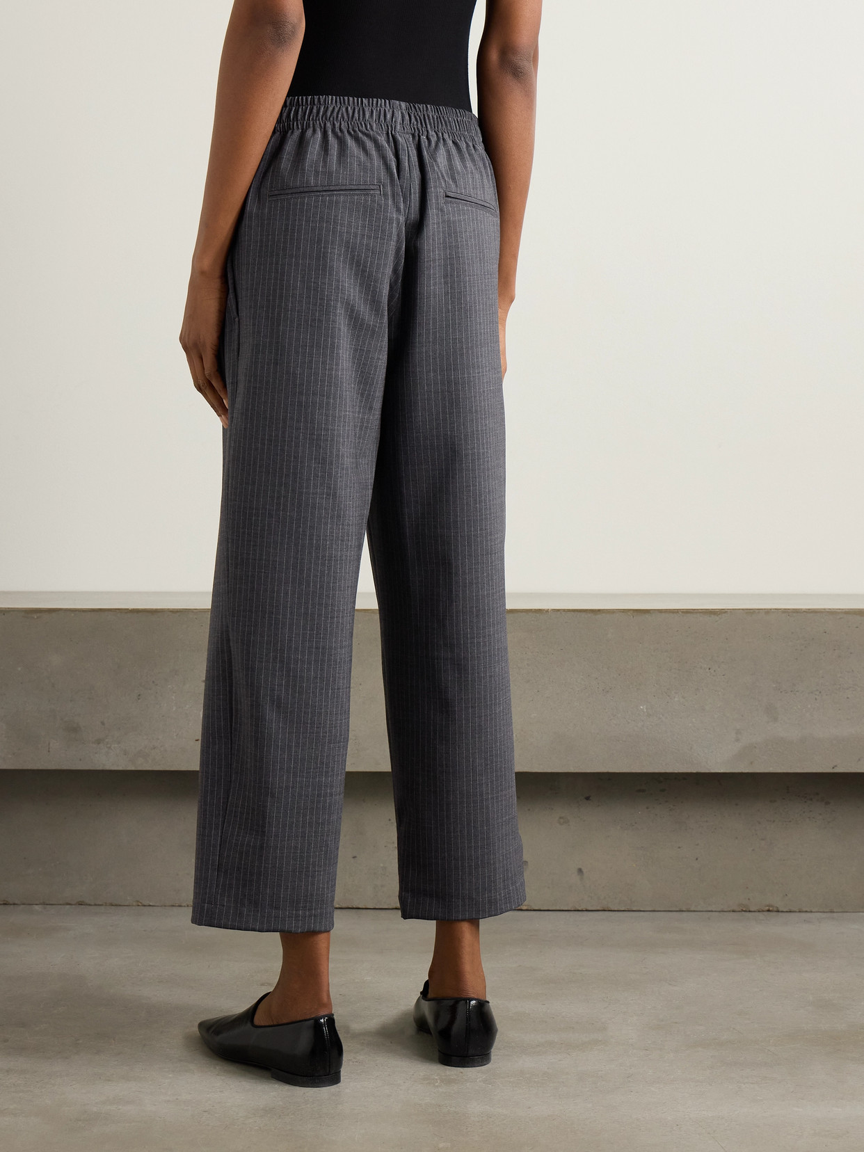 Maria Mcmanus Cosy Pinstriped Pleated Wool-blend Flannel Wide-leg Pants In Gray