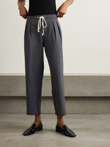 MARIA MCMANUS Cosy pinstriped pleated wool-blend flannel wide-leg pants