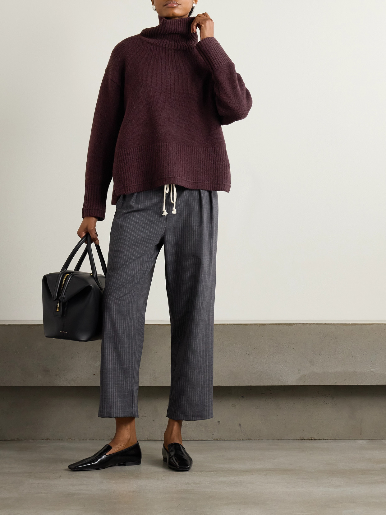 Maria Mcmanus Cosy Pinstriped Pleated Wool-blend Flannel Wide-leg Pants In Gray