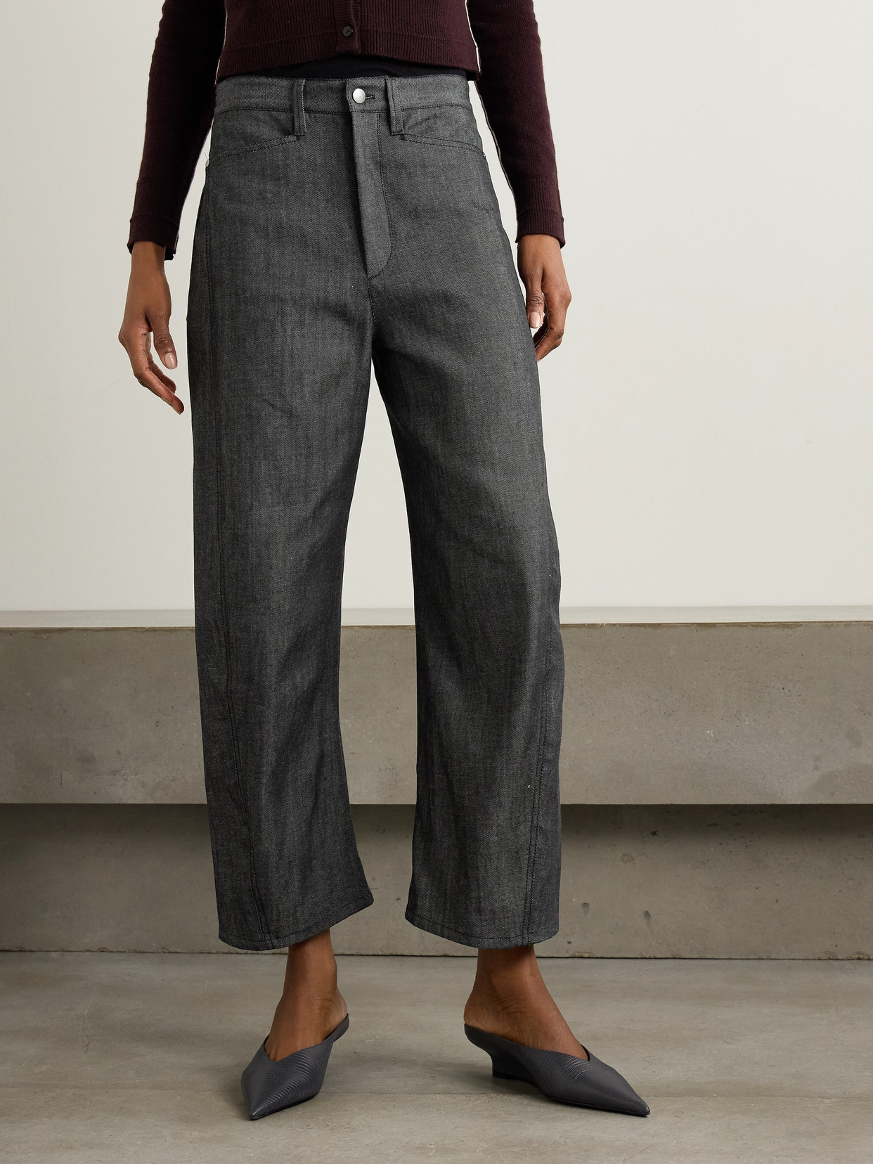 Maria Mcmanus Bow Organic High-rise Barrel-leg Jeans In Black
