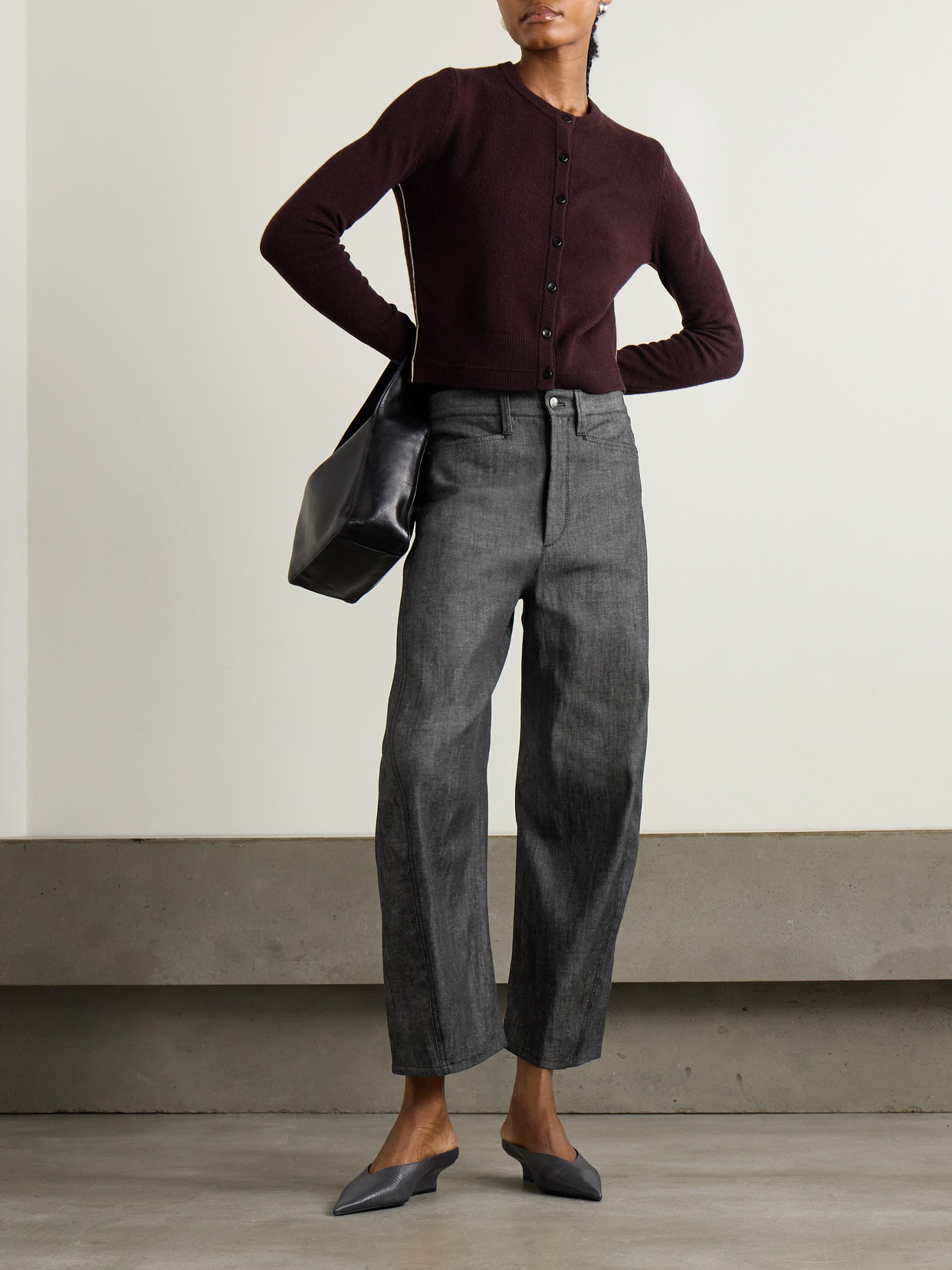 Maria Mcmanus Bow Organic High-rise Barrel-leg Jeans In Black