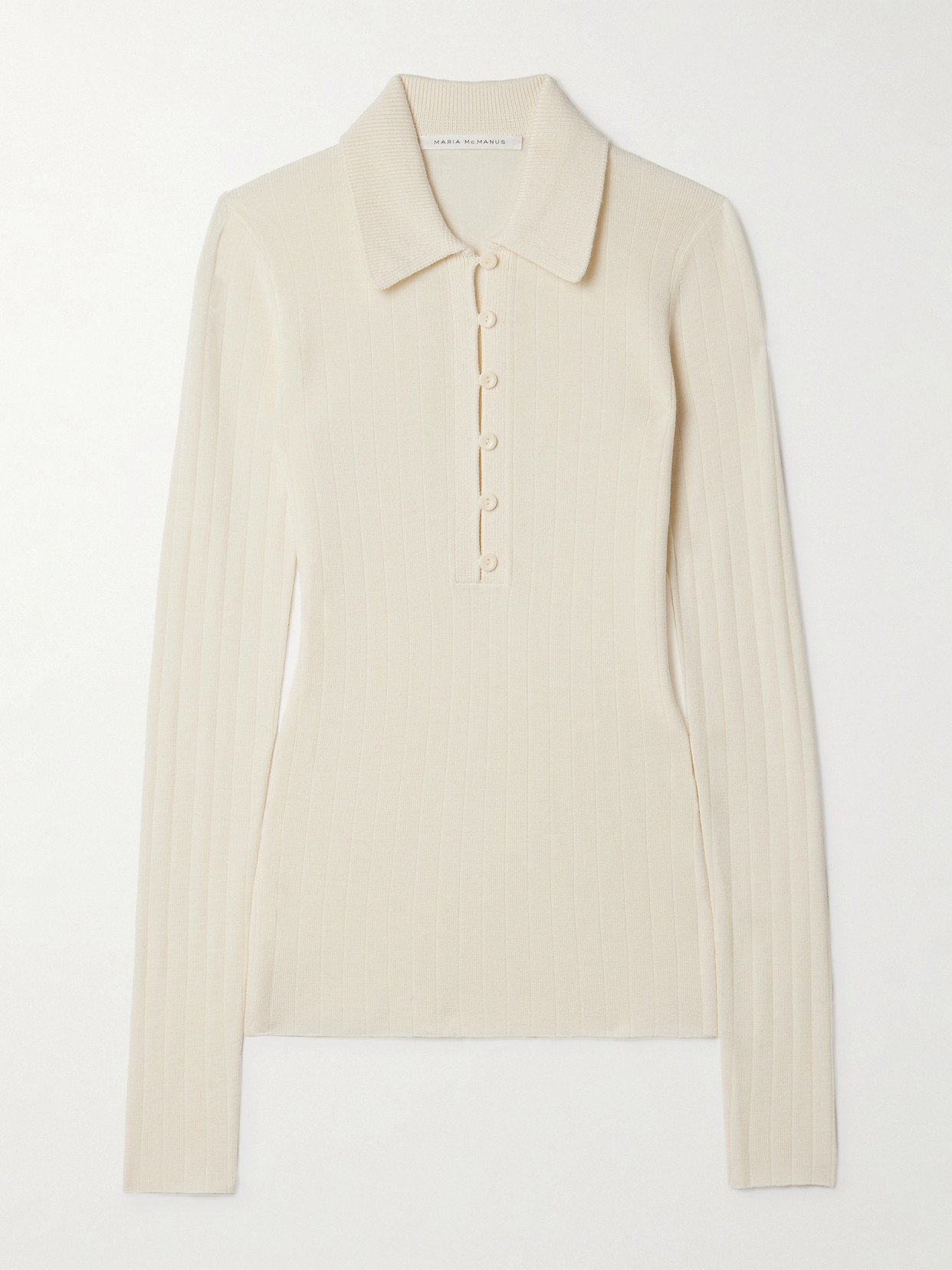 Maria Mcmanus Ribbed Merino Wool Polo Shirt In Ivory