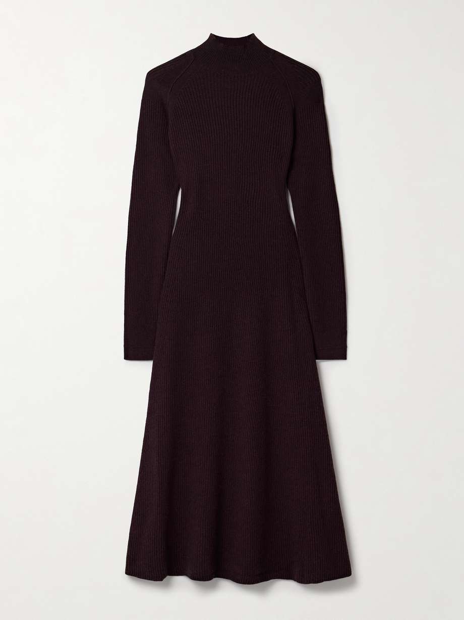 ribbed recycled-cashmere and organic cotton-blend turtleneck midi dress