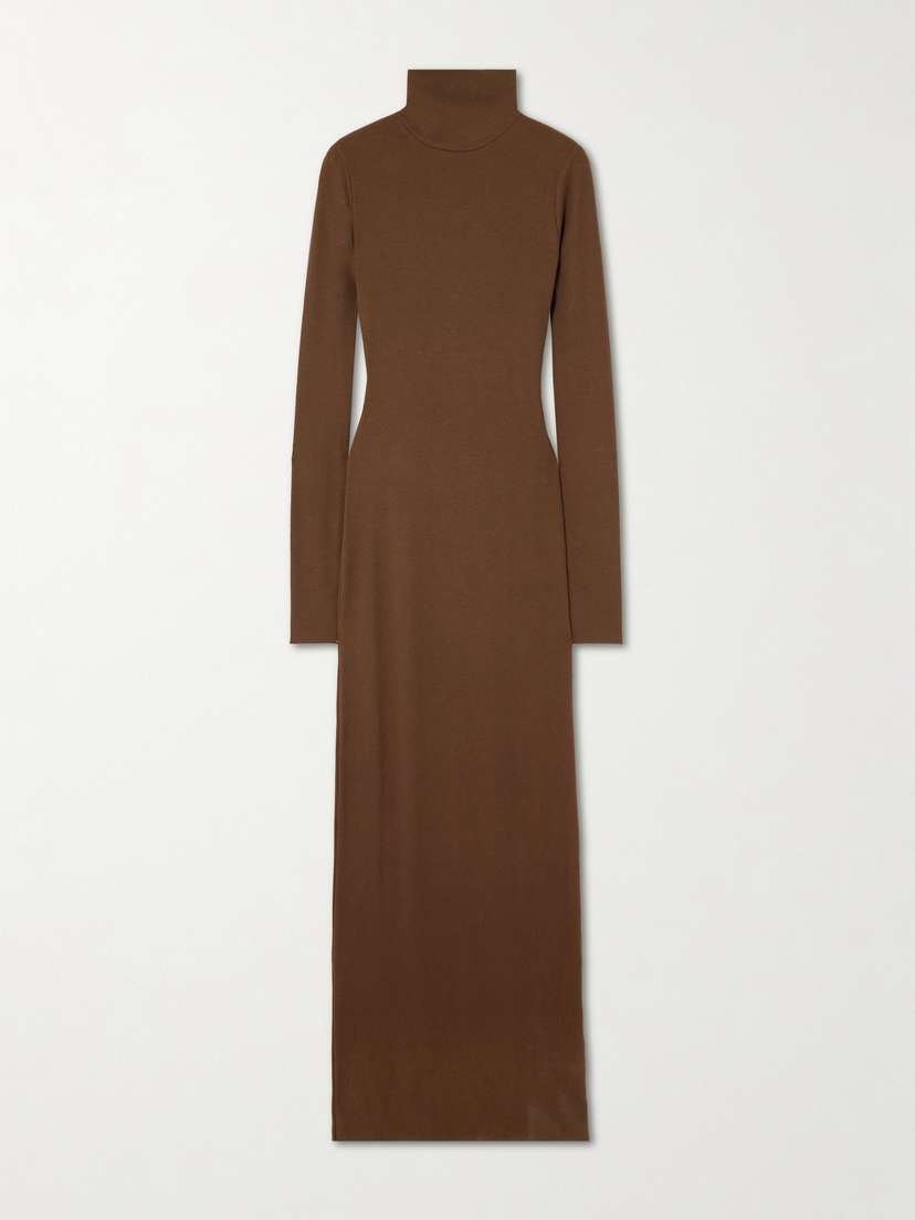 ÉTERNE Ribbed Stretch-cotton And Modal-blend Turtleneck Maxi Dress