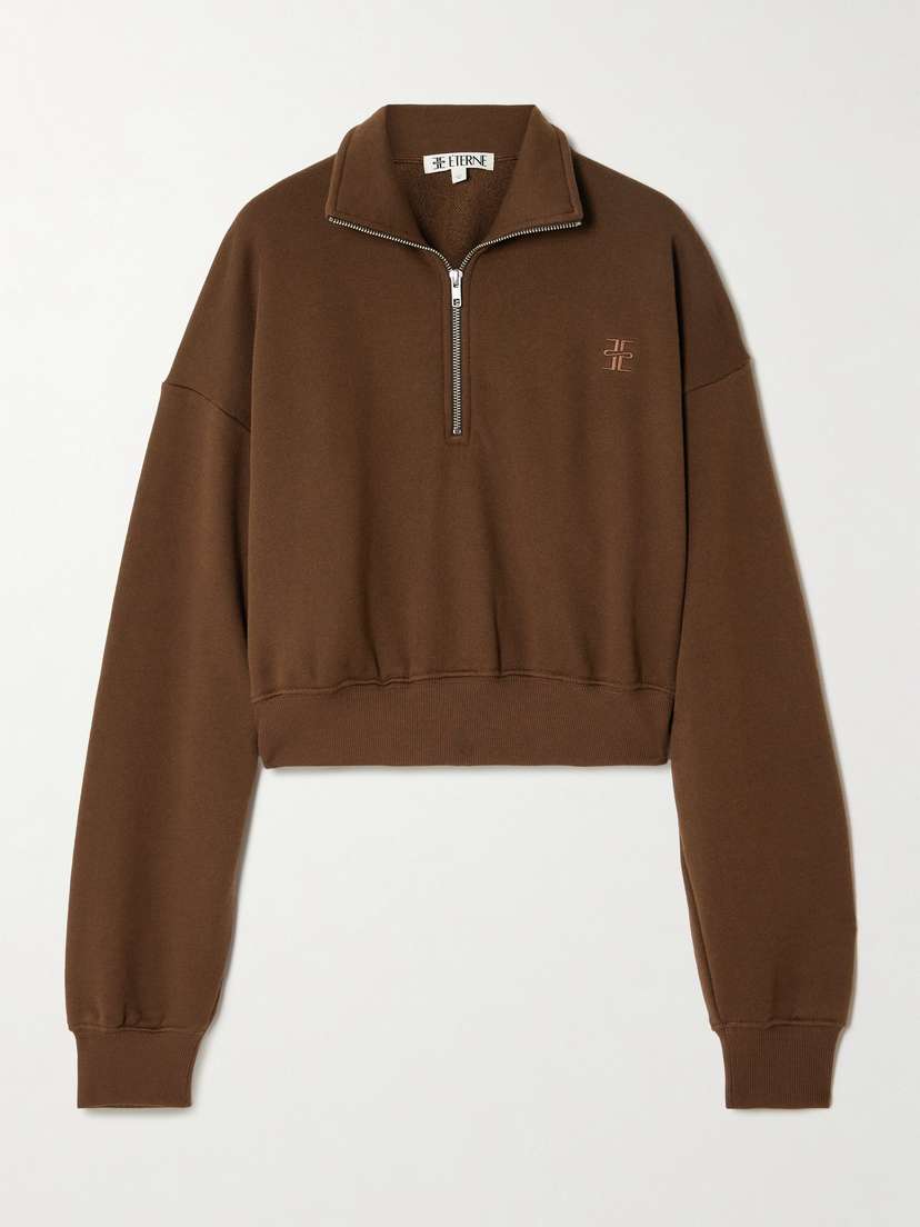 ÉTERNE Cropped Embroidered Cotton And Modal-blend Sweater