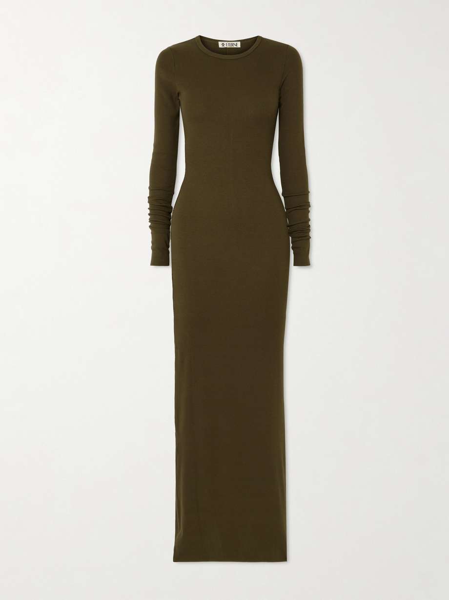 long sleeved crew neck ribbed stretch-jersey maxi dress