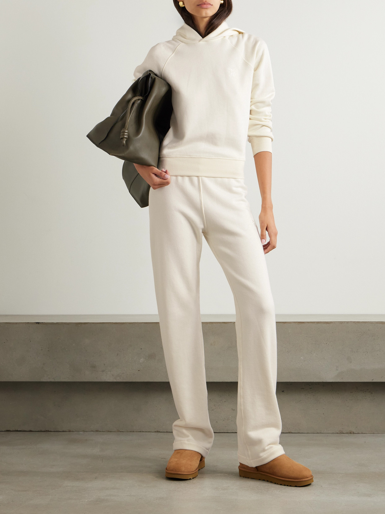 Shop Éterne Embroidered Cotton And Modal-blend Hoodie In Cream