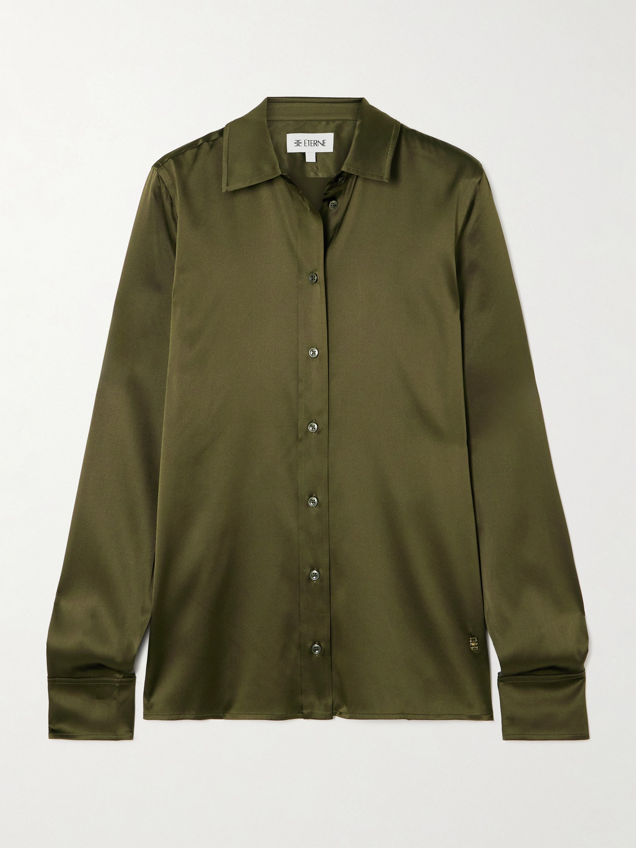 Éterne Constance Silk-blend Satin Shirt In Green