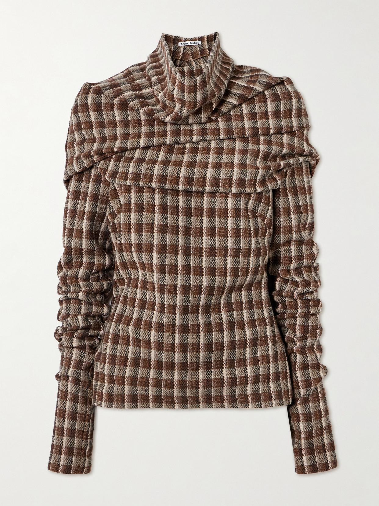 Acne Studios - Gathered Checked Tweed Blouse - Brown
