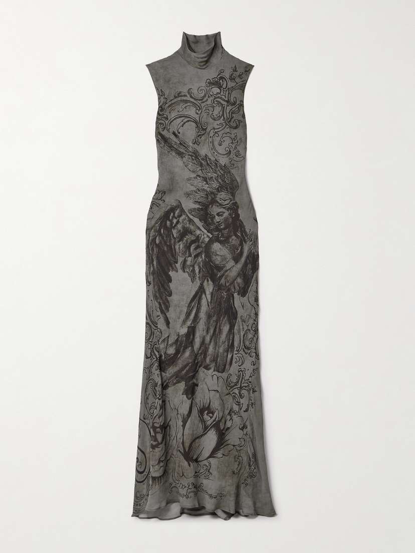 Acne Studios Open-back Printed Georgette Turtleneck Maxi Dress
