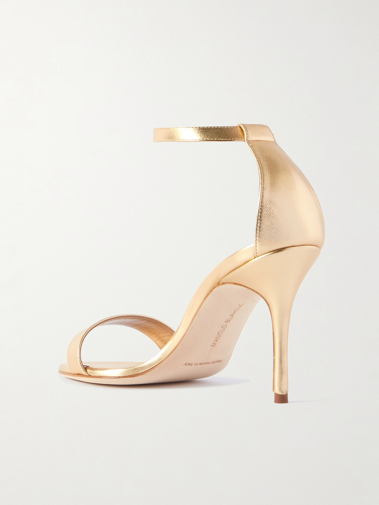 Manolo Blahnik Chaos Metallic Ankle-strap Stiletto Sandals In Gold