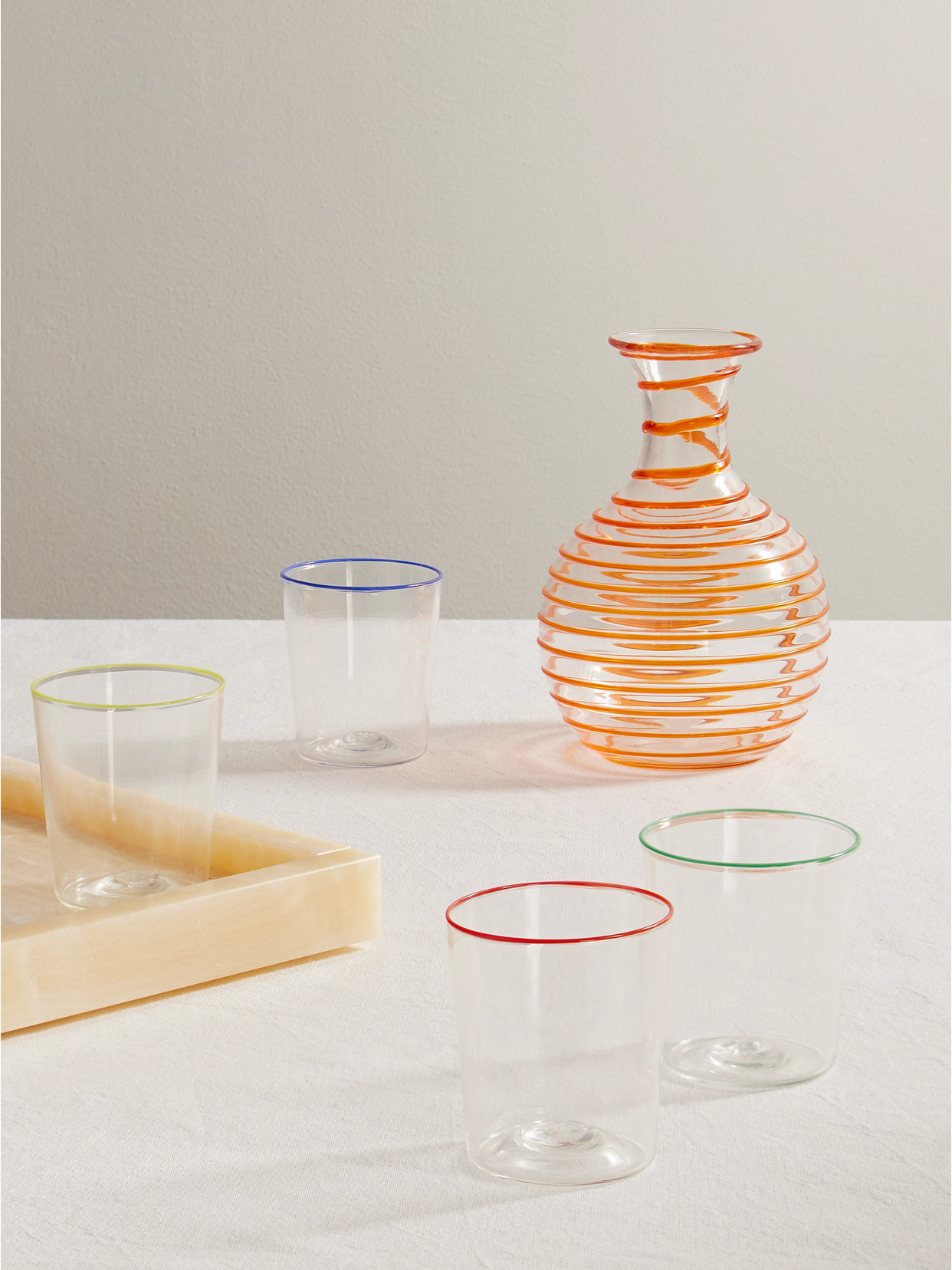 Yali Glass Set Of Four Striped Glasses In Colorless