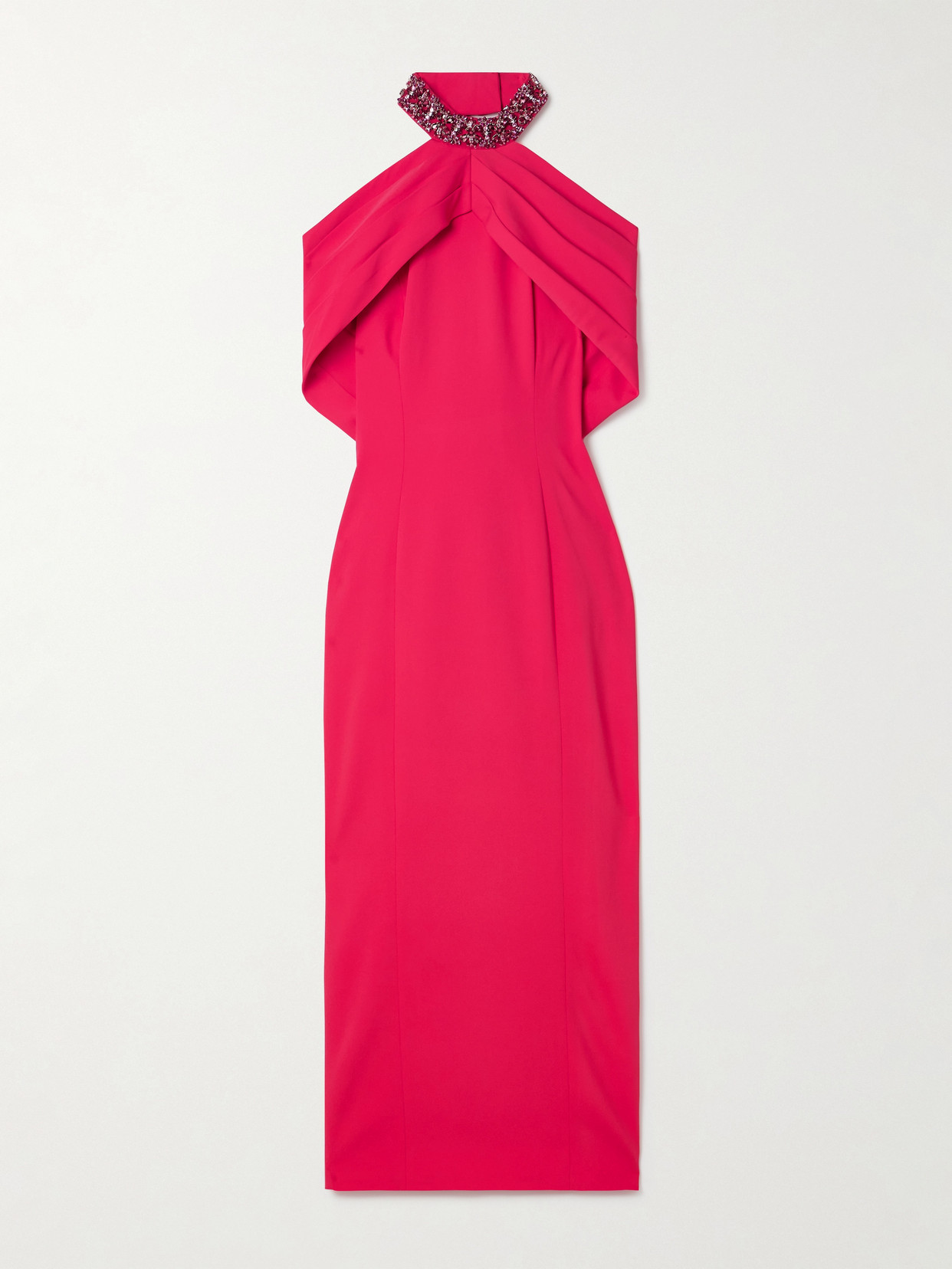 Sabina Bilenko Lotty Cold-shoulder Crystal-embellished Pleated Cady Halterneck Midi Dress In Pink