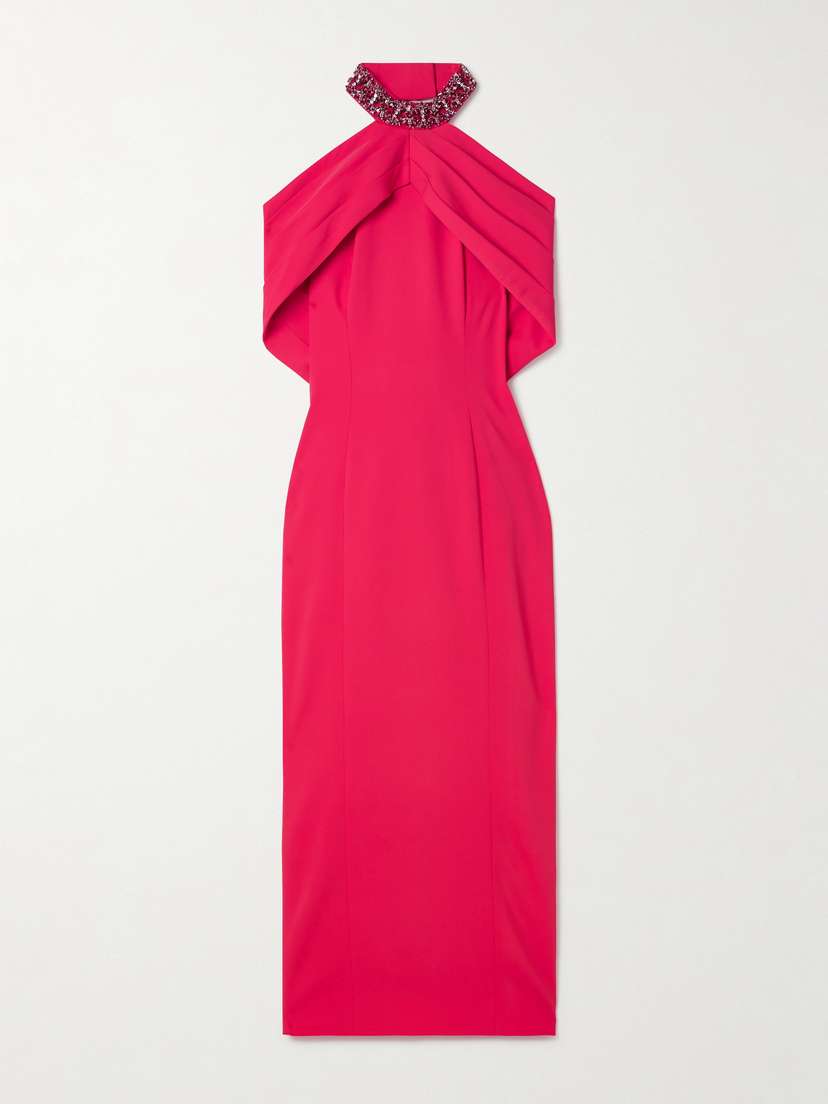 Sabina Bilenko Lotty Cold-shoulder Crystal-embellished Pleated Cady Halterneck Midi Dress - UK 14