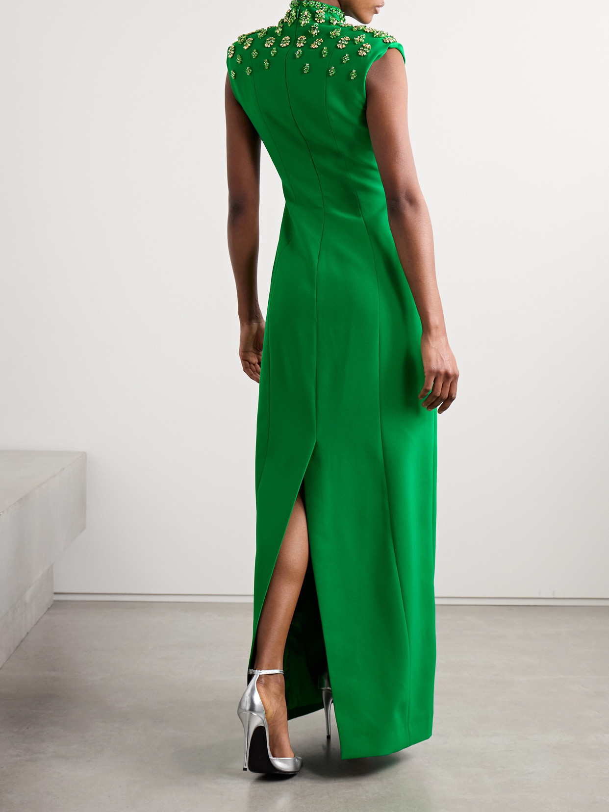 Sabina Bilenko Crepe Embellished Heather Midi Dress In Green