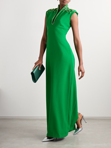 SABINA BILENKO Heather crystal-embellished crepe gown