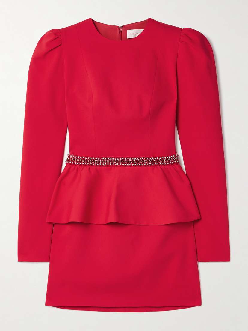 Sabina Bilenko Louisa Crystal-embellished Crepe Peplum Mini Dress - UK 14